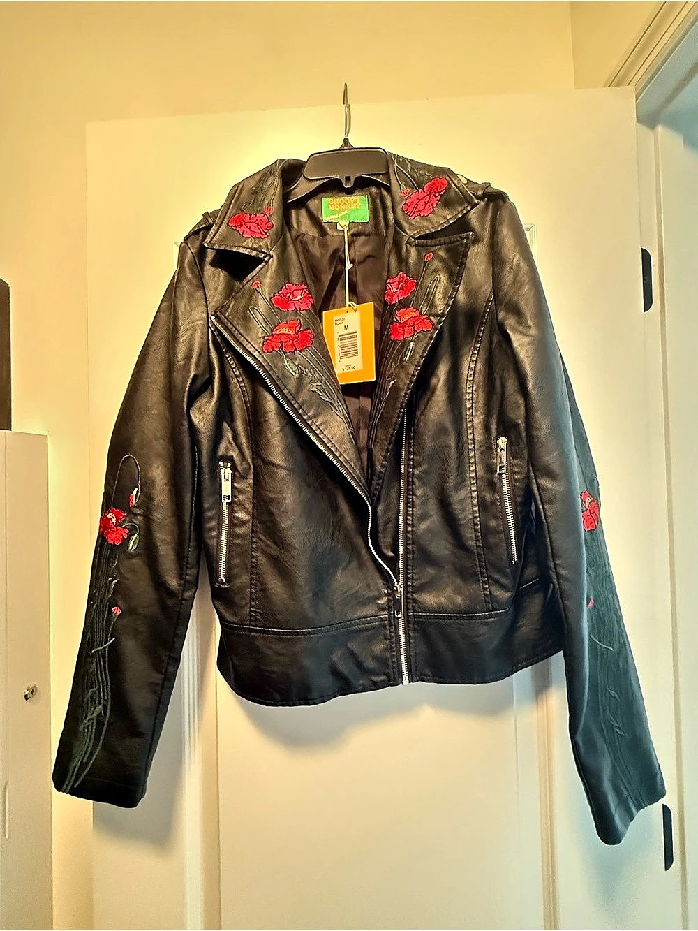Embroidered Moto Jacket in Black & Red NWT - Picture 1 of 5